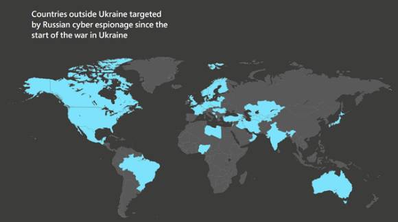 개전 이후 러시아 정보기관의 표적이 된 국가 통계. [사진=MS 보고서 발췌]