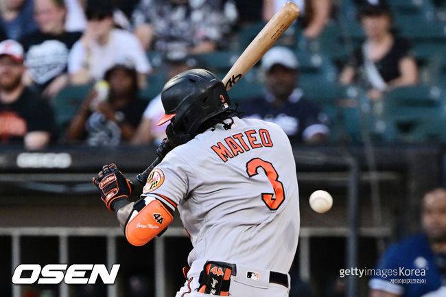 [사진] 호르헤 마테오가 마이클 코펙의 공에 맞고 있다. ⓒGettyimages(무단전재 및 재배포 금지)