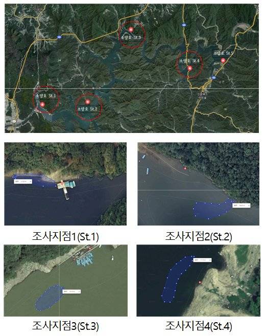 귀이빨대칭이 서식이 확인된 소양호 내 조사 지점. 자료 국립환경과학원