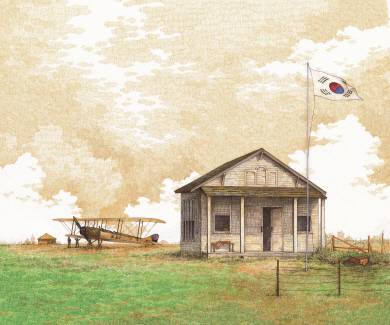 윌로스 한인비행가양성소를 그린 펜화.   ⓒ루시드로잉