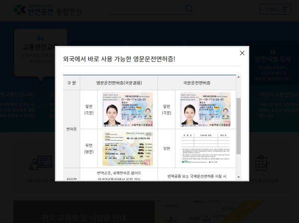 도로교통공단 홈페이지에 운전면허 재발급과 관련된 설명이 되어있다. 기존 국내 면허증과 영문 겸용 면허증 선택이 가능하다.(출처=도로교통공단 홈페이지)