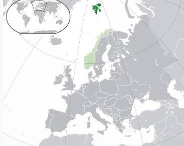 스발바르 제도(짙은 초록색)와 노르웨이(옅은 초록색) [위키피디아 자료 지도. 재판매 및 DB 금지]