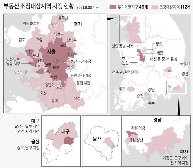 전국 조정대상지역 및 투기과열지구 지정 현황 [자료 출처 = 국토부 / 사진 출처 = 연합뉴스]