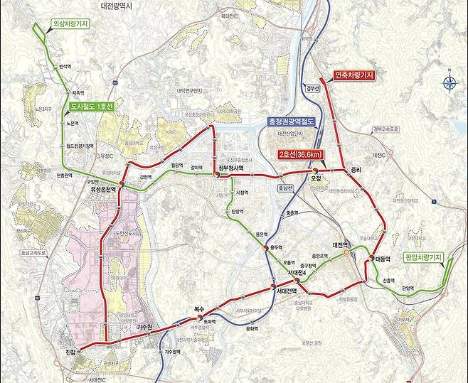 대전 트램 노선도와 충청권 광역철도 노선 [대전시 제공. 재판매 및 DB 금지] photo@yna.co.kr