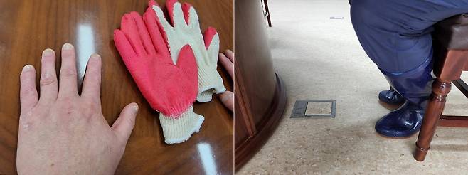 인터뷰 중 오규석 기장군수 손과 장화를 신고 있는 기장군수 [손형주 기자]