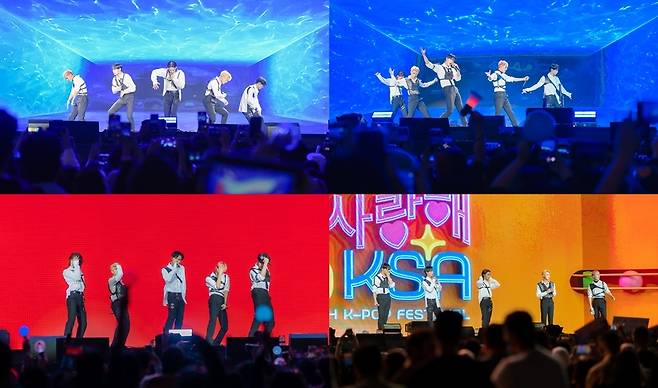 Boy band CIX performs during “Saranghae KSA - Jeddah K-Pop Festival 2022” on Friday at the Jeddah Superdome in Saudi Arabia. (C9 Entertainment)