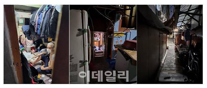 오후 10시께 낮보다 한산해진 쪽방촌 골목길(사진=황병서)