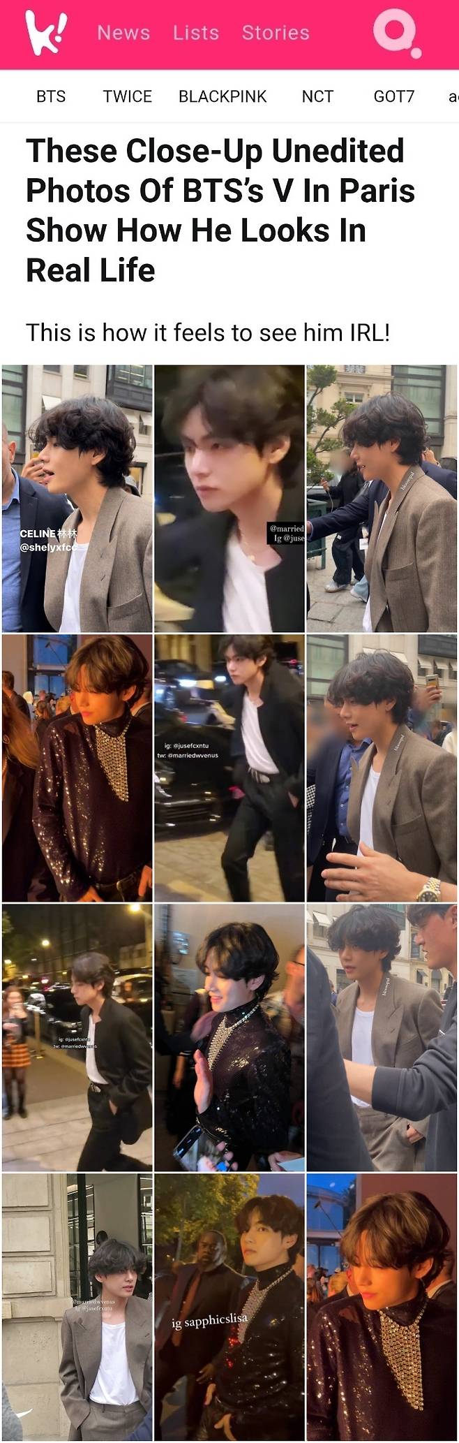 파리 놀라게 한 방탄소년단 뷔의 '무보정 클로즈업' 미모