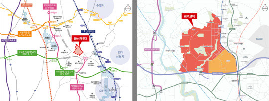 화성태안3지구(왼쪽)과 평택고덕(오른쪽) 위치도. <국토교통부>