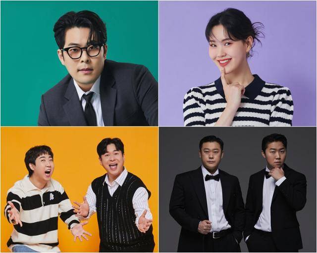 메타코미디 소속 코미디언들. 왼쪽 위부터 시계방향으로 김해준, 엄지윤, 면상들(이선민, 조훈), 스낵타운(이재율, 강현석). 메타코미디 제공