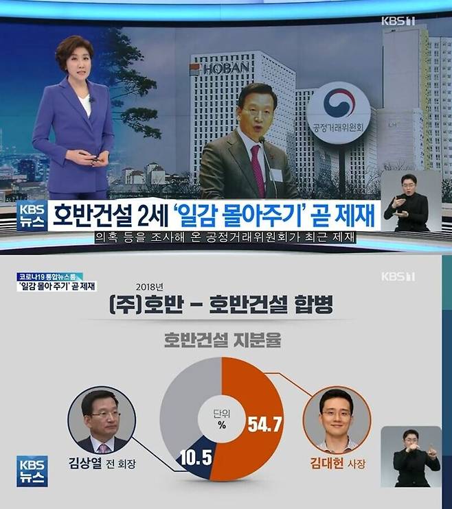 ▲KBS 3월31일 '공정위, 호반건설 2세 일감 몰아주기 의혹 곧 제재' 보도 갈무리