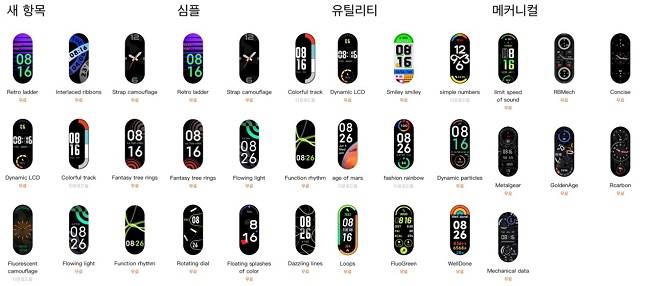 샤오미 '미 피트니스' 앱에서 설치할 수 있는 워치페이스 종류 /사진=앱 캡처