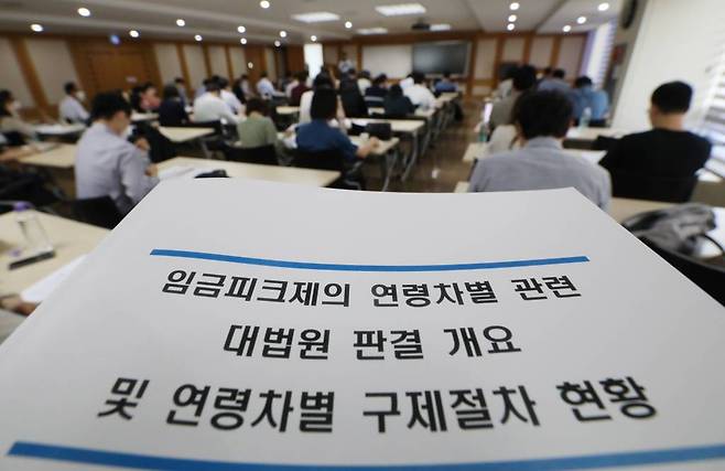 [서울=뉴시스] 김진아 기자 = 17일 서울 마포구 한국경영자총협회 회관에서 '임금피크제 대법원 판결의 쟁점과 이해' 설명회가 열리고 있다. 2022.06.17.