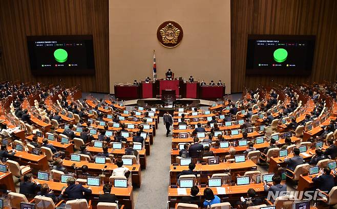 [서울=뉴시스] 김선웅 기자 = 20일 오전 서울 여의도 국회에서 열린 제398회 국회(임시회) 제2차 본회의에서 민생경제안정 특별위원회 구성의 건이 가결되고 있다. (공동취재사진) 2022.07.20. photo@newsis.com