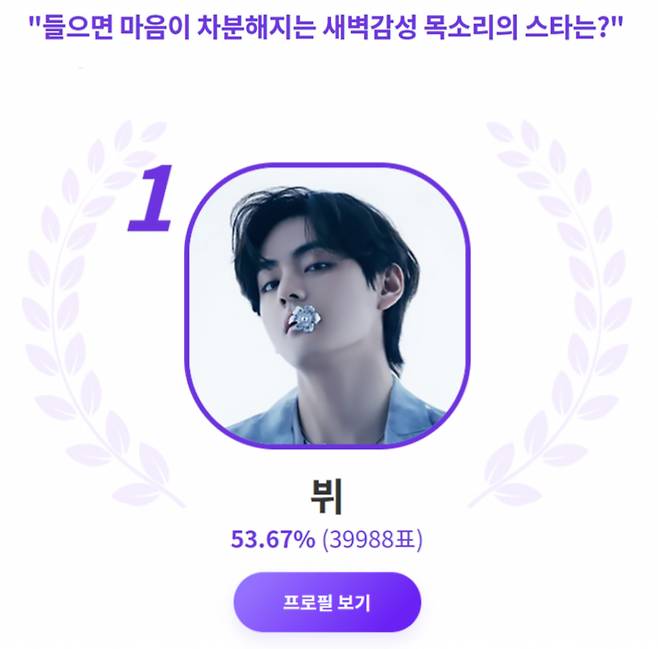 방탄소년단 뷔, '마음 차분해지는 새벽 감성 목소리 스타' 1위