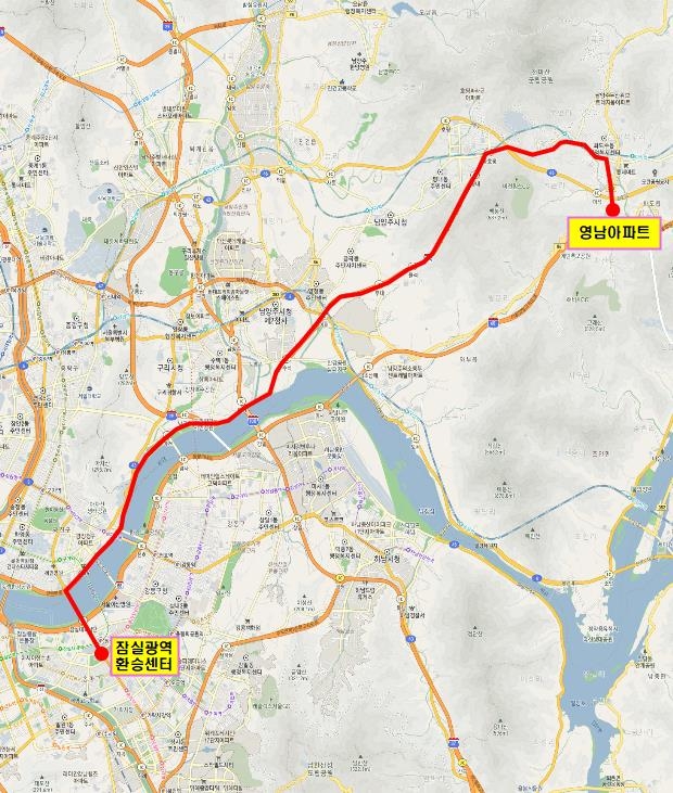 남양주시 M2316번 노선 운행도 [국토부 제공. 재판매 및 DB 금지]