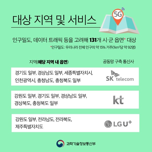 [서울=뉴시스] 이통3사 농어촌 5G 공동망 담당 구축 지역. (사진=과기정통부 제공) 2022.7.20 *재판매 및 DB 금지