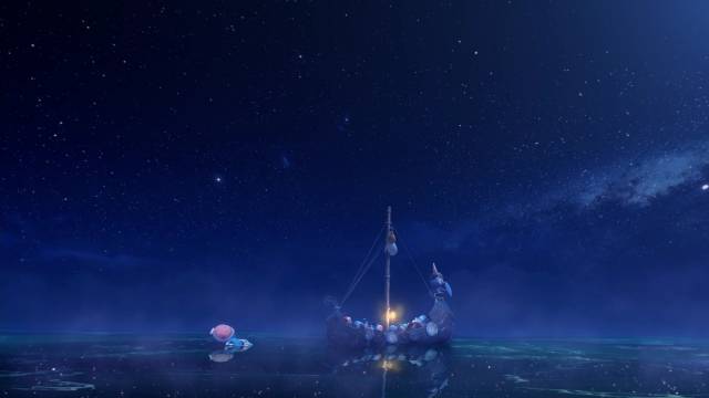 웅이와 이별로 폭풍우가 몰아친 뒤 잠잠해진 유미의 세포 마을과 별이 비치는 바다를 조용히 항해 중인 유미의 세포들.  티빙 제공