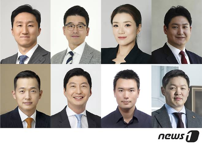 (왼쪽 상단부터)정기선 HD현대 대표이사 사장, 이선호 CJ제일제당 글로벌 비즈니스 담당, 조현민 ㈜한진 사장, 박준경 금호석유화학 부사장, 김동관 한화솔루션 대표이사 사장, 허세홍 GS칼텍스 대표이사 사장, 이규호 코오롱모빌리티 대표, 최성환 SK네트웍스 사업총괄.  © News1 최수아 디자이너