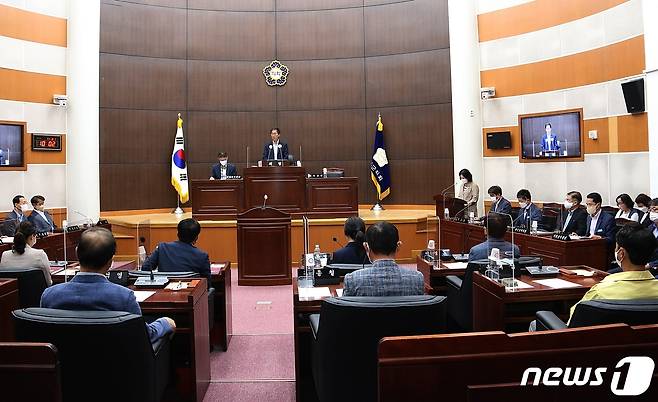 충북 보은군의회 임시회 본회의 장면.(보은군의회 제공)© 뉴스1