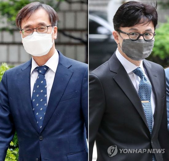 정진웅 법무연수원 연구위원(왼쪽)과 한동훈 법무부 장관 [이미지출처=연합뉴스]