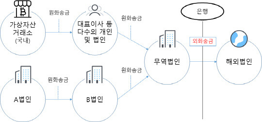 가상자산거래와 일반상거래가 혼재된 자금흐름도. 금융감독원 제공