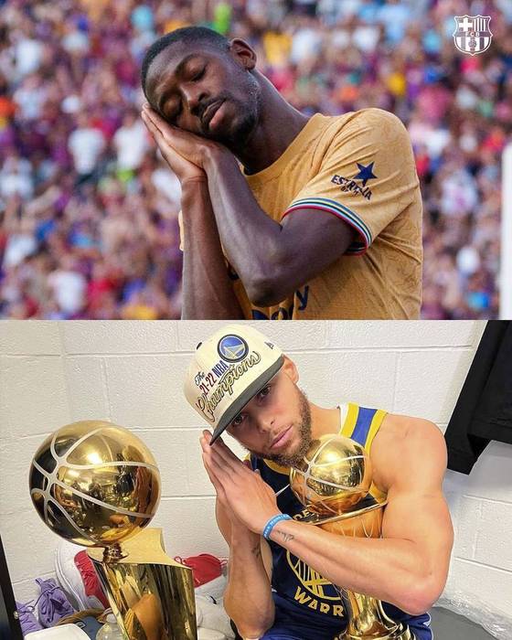 우스만 뎀벨레가 2골 넣는 활약을 한 후 스테판 커리의 'night nigth' 세레머니를 따라했다. (사진=바르사 SNS)