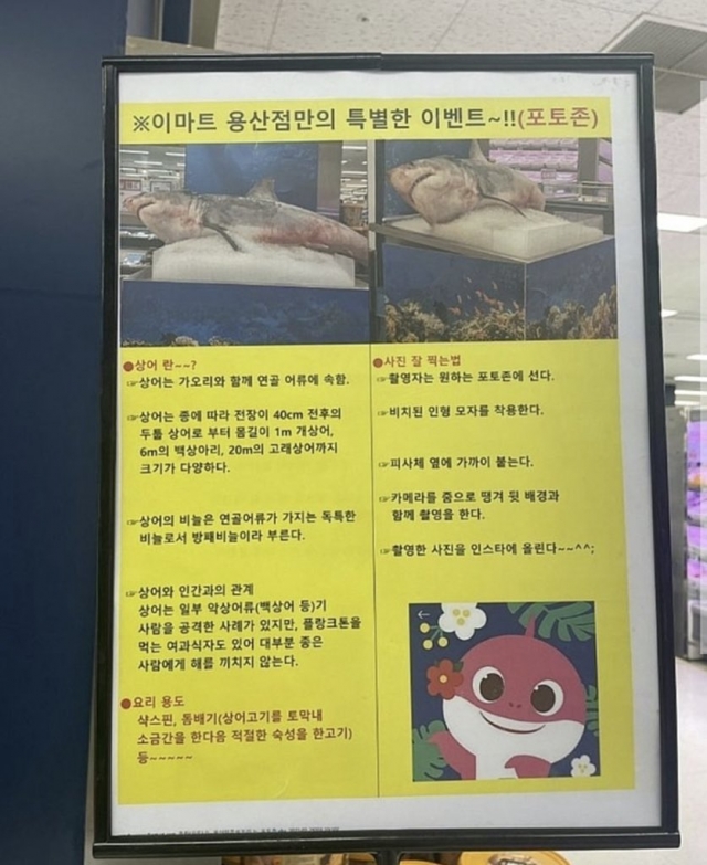 지난달 30일 이마트 용산점에 설치됐던 상어 포토존 이벤트 안내글. 트위터 캡쳐