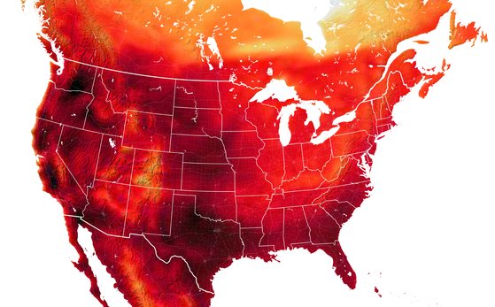 미 항공우주국(NASA)이 공개한 지난달 31일 미 폭염 지도. 붉을수록 기온이 높다는 뜻이다. NASA