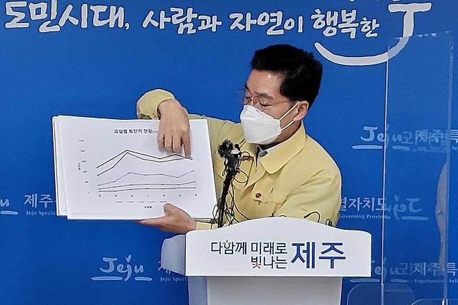 [제주=뉴시스] 이정민 기자 = 임태봉 제주코로나방역대응추진단장이 2일 제주도청 기자실에서 도내 코로나19 상황에 대해 설명하고 있다. 2022.08.02. 73jmlee@newsis.com *재판매 및 DB 금지