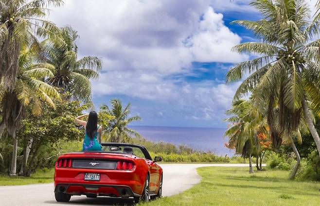 만세 절벽으로 향하는 길의 머스탱 컨버터블 [사진/성연재 기자]