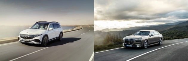 벤츠의 더 뉴 EQB(왼쪽)와 BMW의 i7//사진=메르세데스 벤츠코리아, BMW그룹코리아