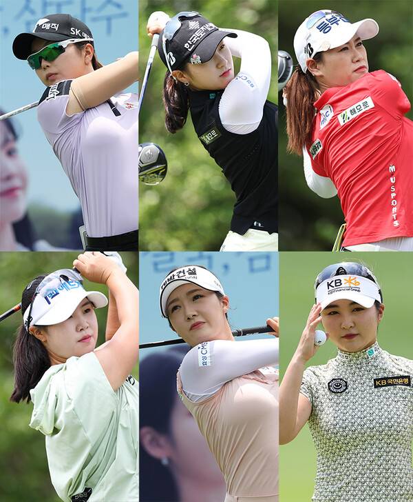 2022년 한국여자프로골프(KLPGA) 투어 제주삼다수 마스터스 대회 우승 경쟁을 벌이는 최예림, 박현경, 지한솔, 이예원, 오지현, 고지우 프로가 3라운드에서 경기하는 모습이다. 사진제공=KLPGA