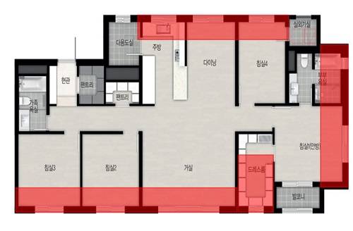 <3면 개방형 설계 적용 전용면적 101㎡A 타입 평면도(확장형)>