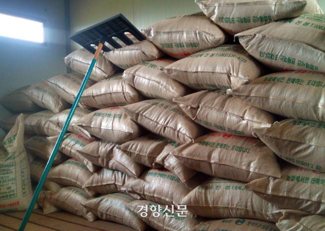 창고에 쌓아둔 나락. 경향신문 자료사진