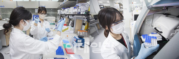 SK바이오사이언스 연구원들이 QC분석실에서 품질 검증 시험을 진행하고 있다.(사진= SK바이오사이언스)