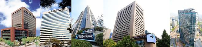 (왼쪽부터)국민은행, 신한은행, 우리은행, 하나은행, 농협은행 사옥 전경. /각 사 제공