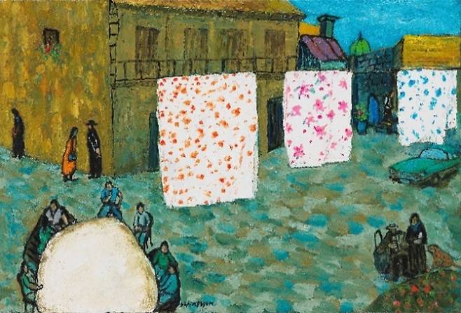 한희원 어느 날 오후 조지아에서 2022 oil on canvas 12호. 왠지 동양적 느낌이 드는 화폭이다.