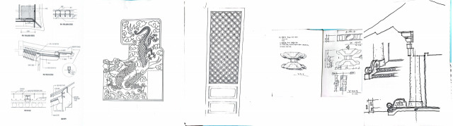 이형재 정림건축 고문이 보유한 청와대 본관 설계 자료 중 일부인 서까래(왼쪽부터), 취두, 살대, 돌란대, 소매 돌 스케치. 청와대 설계 자료는 보안을 이유로 완공 이후 대부분 폐기됐다. 사진 제공=이형재 정림건축 고문