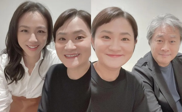 김신영이 탕웨이(왼쪽), 박찬욱 감독과 인증샷을 공개했다. 사진| 김신영 SNS