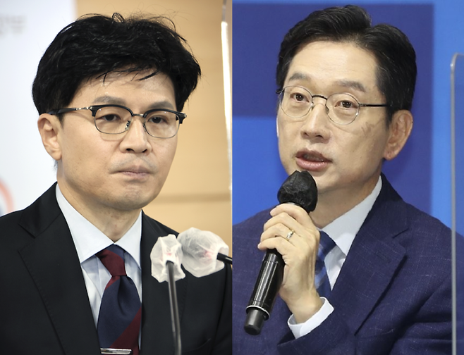 (왼쪽부터) 한동훈 법무부 장관, 김경수 전 경남도지사. / 사진=연합뉴스