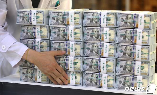 지난 3일 오후 서울 중구 하나은행 위변조대응센터에서 관계자가 달러화를 정리하고 있다. /사진=뉴스1