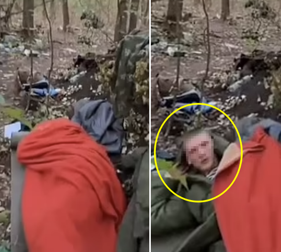 우크라이나 숲에서 잠들어 있다 적발된 러시아 군인의 모습