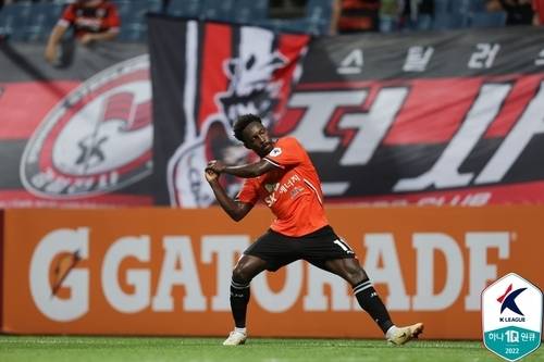 제주 제르소의 득점 세리머니 장면.[한국프로축구연맹 제공]