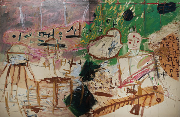 황창배의 작품 중 처음 공개된 `무제`(1993)는 캔버스 2개를 이어 세로 227㎝, 가로 344㎝인 대작이다. [사진 제공 = 김종영미술관]