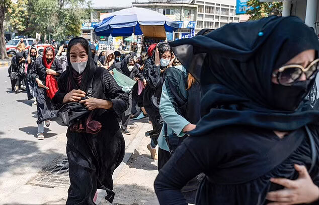 놀란 시위대는 인근 상점으로 피신했으나, 탈레반 전투원들은 뒤쫓아가 개머리판으로 폭행을 이어갔다. 이들은 시위대의 현수막을 찢고 자신들을 촬영하는 여성들의 휴대전화도 압수했다. / 사진=AFP 연합뉴스