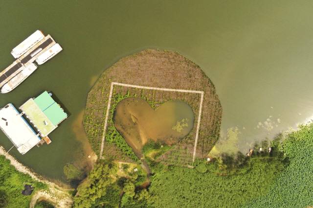 ▲ 의암호 선박 전복사고로 삼천동에 방치된 인공수초섬.&nbsp;2021-08-03 [강원도민일보 자료사진]&nbsp;