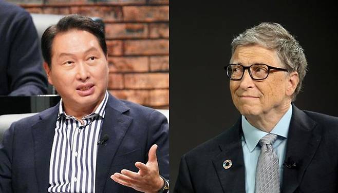 최태원(왼쪽)SK그룹 회장과 테라파워 창립자 빌 게이츠. 서울신문 DB