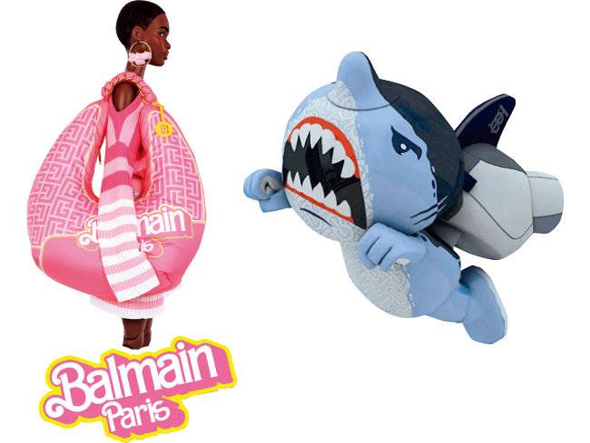 발망 X 바비(왼족). 버버리의 NFT 캐릭터 샤키 B.