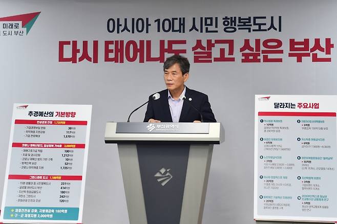 이병진 부산시 행정부시장이 16일 추가경정예산안에 대해 설명하고 있다./사진제공=부산시